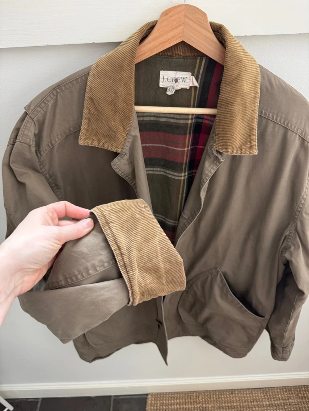J. Crew Mens Barn Jacket Chore Coat Corduroy Collr Plaid Lined Canvas Field M - Picture 6 of 9